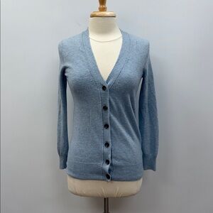 J. Crew Wool Cashmere V-Neck Button Down Cardigan Knit Sweater Blue XXS